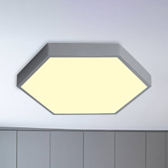 Modern Led Flush Mount With Metal Shade - Hexagon Design In Gray/Yellow/Blue White/Warm Light