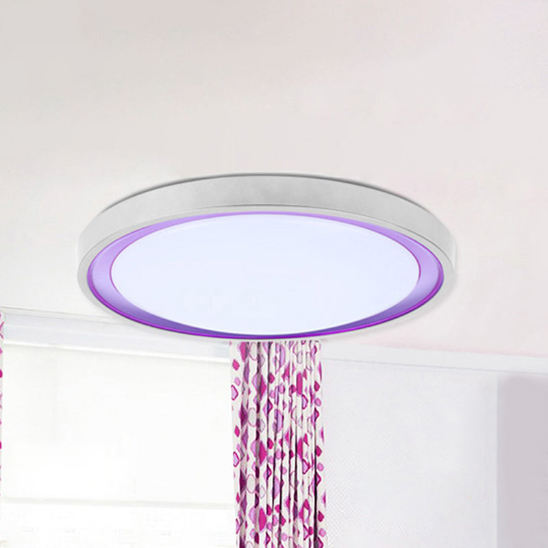 Contemporary Led Flush Light In Orange/Blue/Purple With Warm/White Glow - 14’/16’/20’ Metal