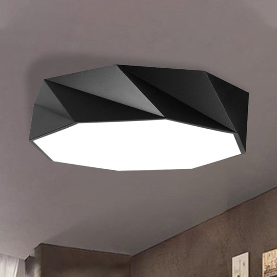 Modern Led Metal Flush Mount Lighting With Concave/Convex Shape - White/Black Ceiling