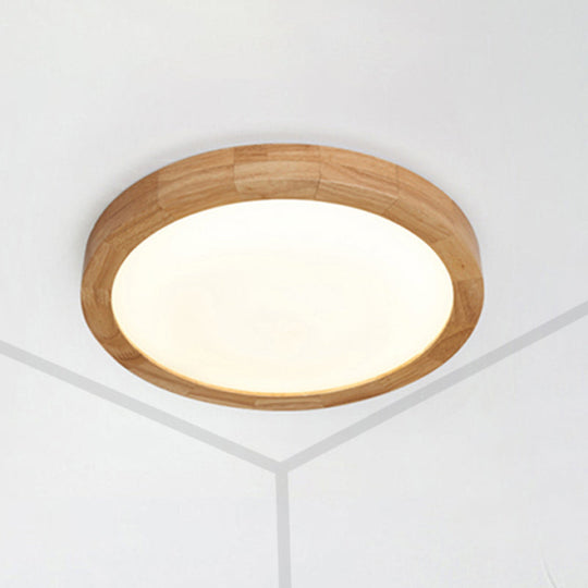 Contemporary Round Wood Flush Light Fixture For Bedroom - Single Ceiling Lamp (12/16 Dia) In