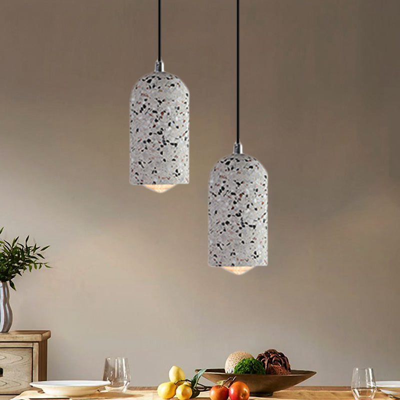 Modern Cylinder Pendant Light Fixture: Cement 1-Light Hanging Lamp For Dining Room In White/Red/Blue