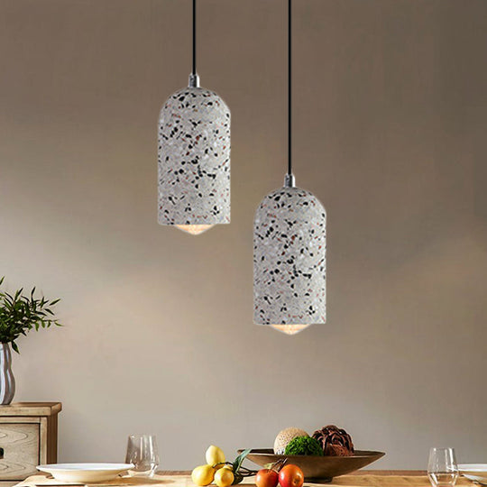 Modern Cylinder Pendant Light Fixture: Cement 1-Light Hanging Lamp For Dining Room In White/Red/Blue