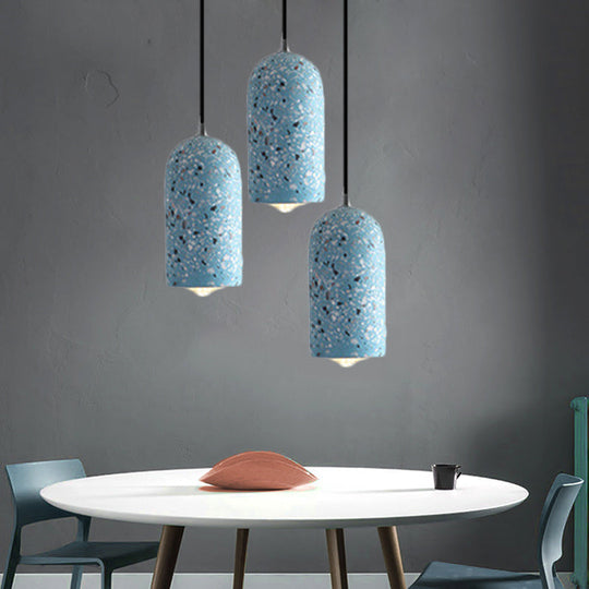 Cement Designer Cylinder Pendant Light Fixture - White/Red/Blue Dining Room Hanging Lamp Blue