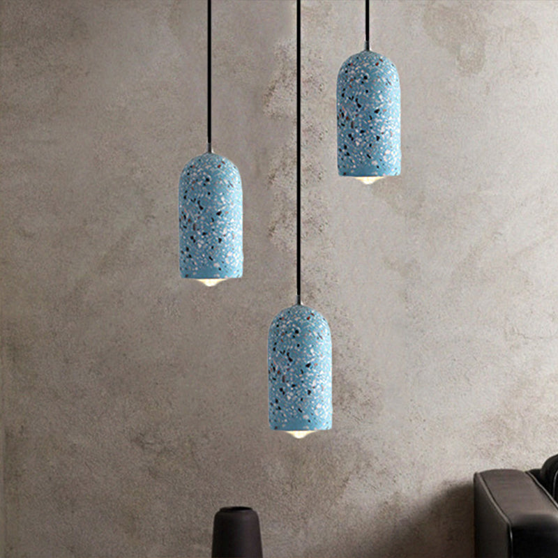 Cement Designer Cylinder Pendant Light Fixture - White/Red/Blue Dining Room Hanging Lamp
