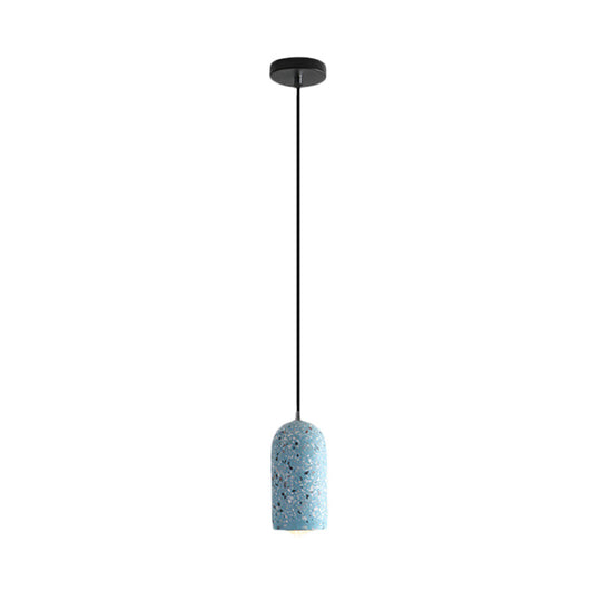 Modern Cylinder Pendant Light Fixture: Cement 1-Light Hanging Lamp For Dining Room In White/Red/Blue