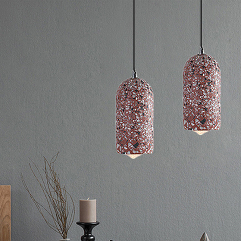 Modern Cylinder Pendant Light Fixture: Cement 1-Light Hanging Lamp For Dining Room In White/Red/Blue