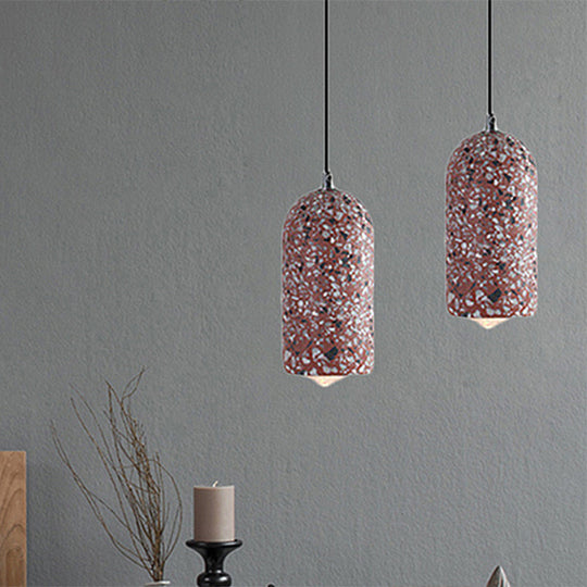 Modern Cylinder Pendant Light Fixture: Cement 1-Light Hanging Lamp For Dining Room In White/Red/Blue