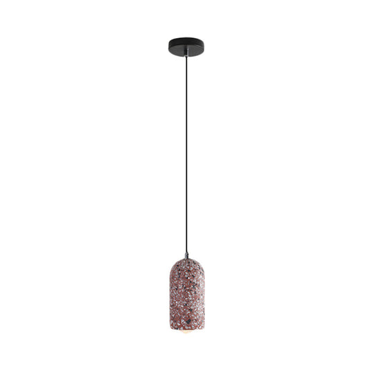Modern Cylinder Pendant Light Fixture: Cement 1-Light Hanging Lamp For Dining Room In White/Red/Blue