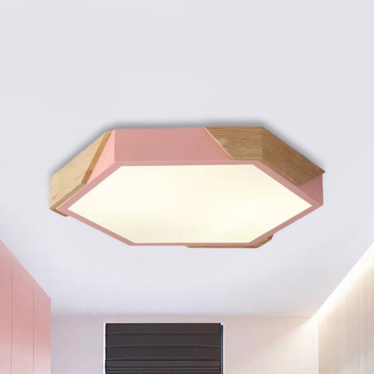 Nordic Style Led Flush Mount Lamp For Kindergarten Classroom Ceiling - Hexagon Design