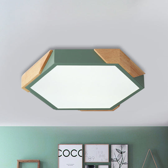 Nordic Style Led Flush Mount Lamp For Kindergarten Classroom Ceiling - Hexagon Design Green / 12’
