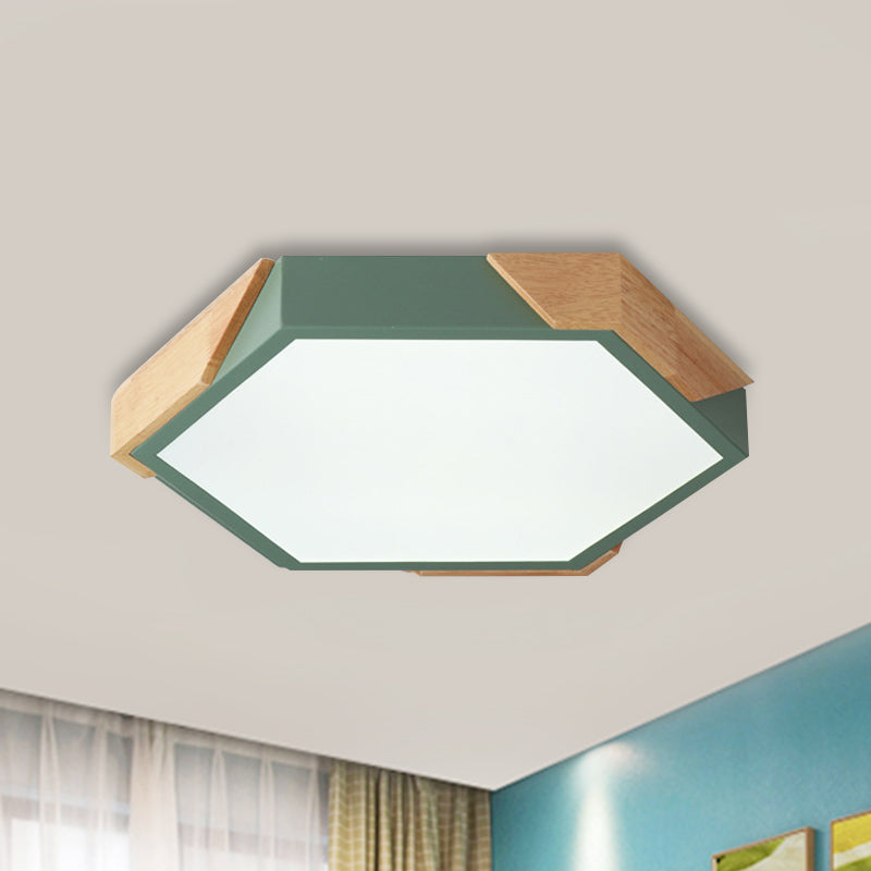 Nordic Style Led Flush Mount Lamp For Kindergarten Classroom Ceiling - Hexagon Design