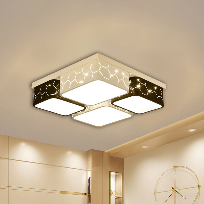 Contemporary Led Square Flush Ceiling Light In Black Acrylic Warm/White Lighting - Bedroom Mount