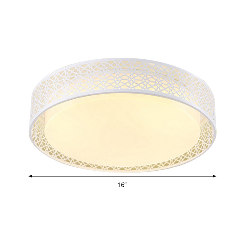 Modern Acrylic Led Flush Ceiling Light In White For Adult Bedroom With Hollow Round Design