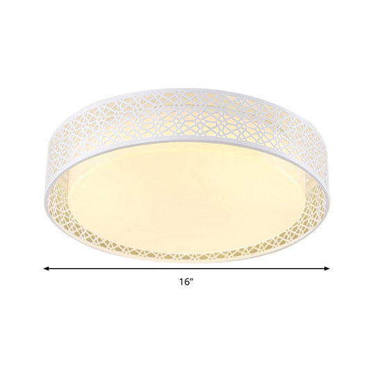 Modern Acrylic Led Flush Ceiling Light In White For Adult Bedroom With Hollow Round Design