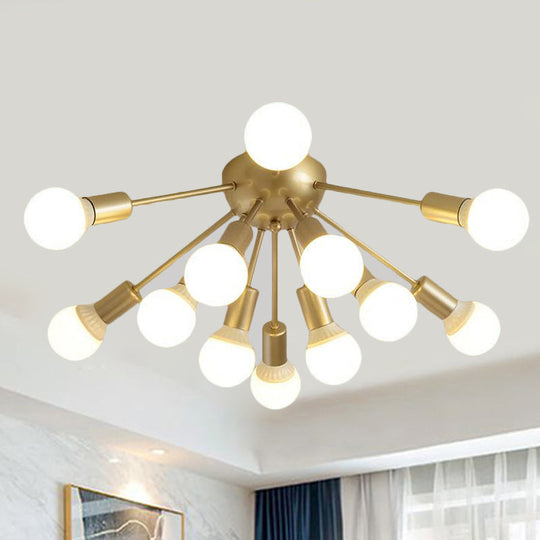 Modern Metal Sputnik Semi Flush Mount Ceiling Light – 8/12 Lights In White/Black/Gold For Living