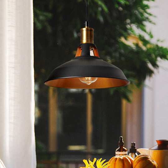 Iron Hanging Pendant Light Fixture For Restaurants - Single Ceiling Pot Cover Lamp Gold-Black / 10.5