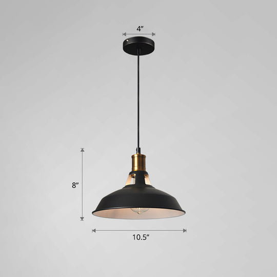 Iron Hanging Pendant Light Fixture For Restaurants - Single Ceiling Pot Cover Lamp Black Outer &