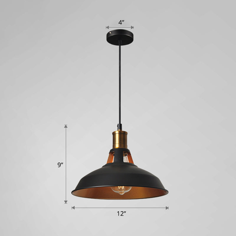 Iron Hanging Pendant Light Fixture For Restaurants - Single Ceiling Pot Cover Lamp Gold-Black / 12