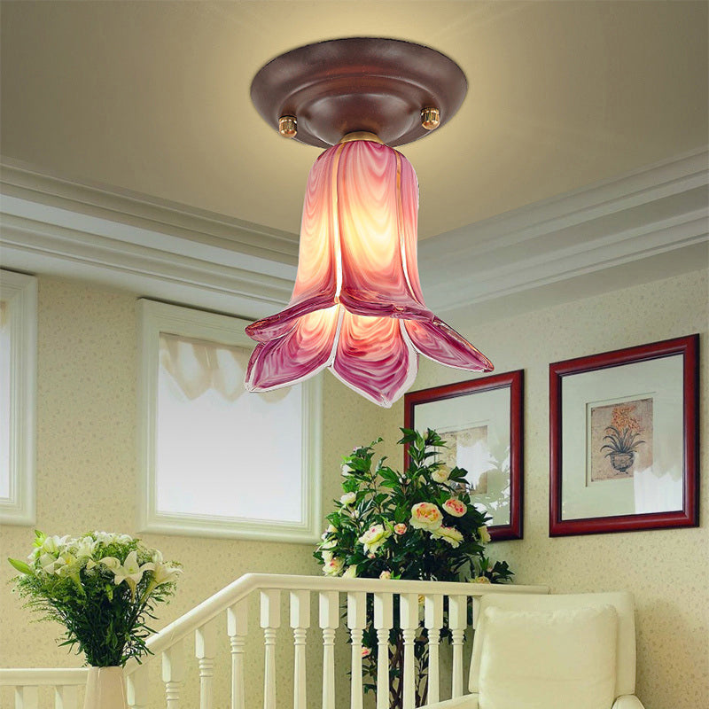 Pastoral Glass Ceiling Light Fixture - Coffee Finish 1 - Bulb Semi Flush