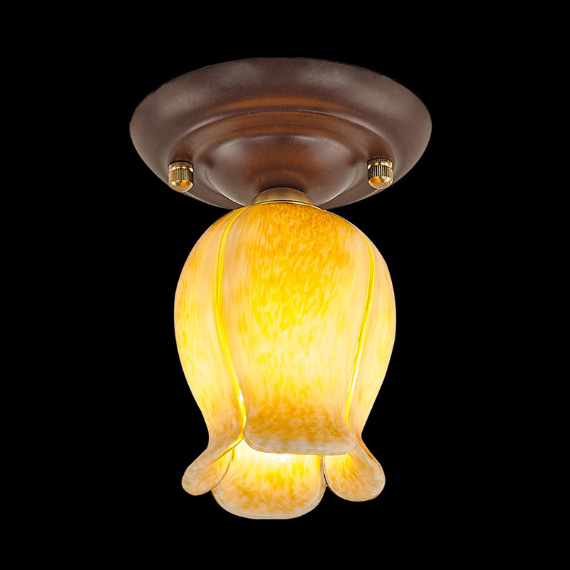 Pastoral Glass Ceiling Light Fixture - Coffee Finish 1 - Bulb Semi Flush