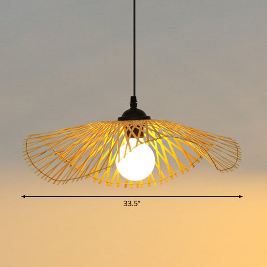 Chinese Style Lotus Leaf Pendant Light: Elegant Bamboo Hanging Light For Hallways Wood / 33.5’