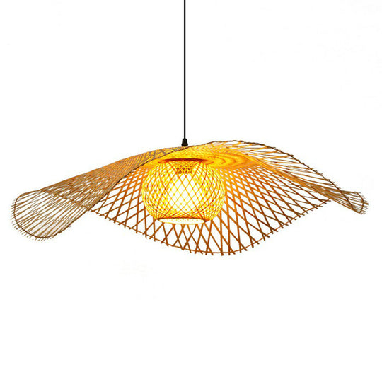 Chinese Style Lotus Leaf Pendant Light: Elegant Bamboo Hanging Light For Hallways