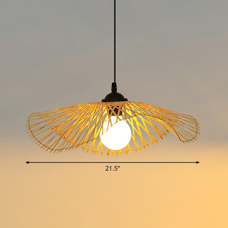 Chinese Style Lotus Leaf Pendant Light: Elegant Bamboo Hanging Light For Hallways Wood / 21.5’