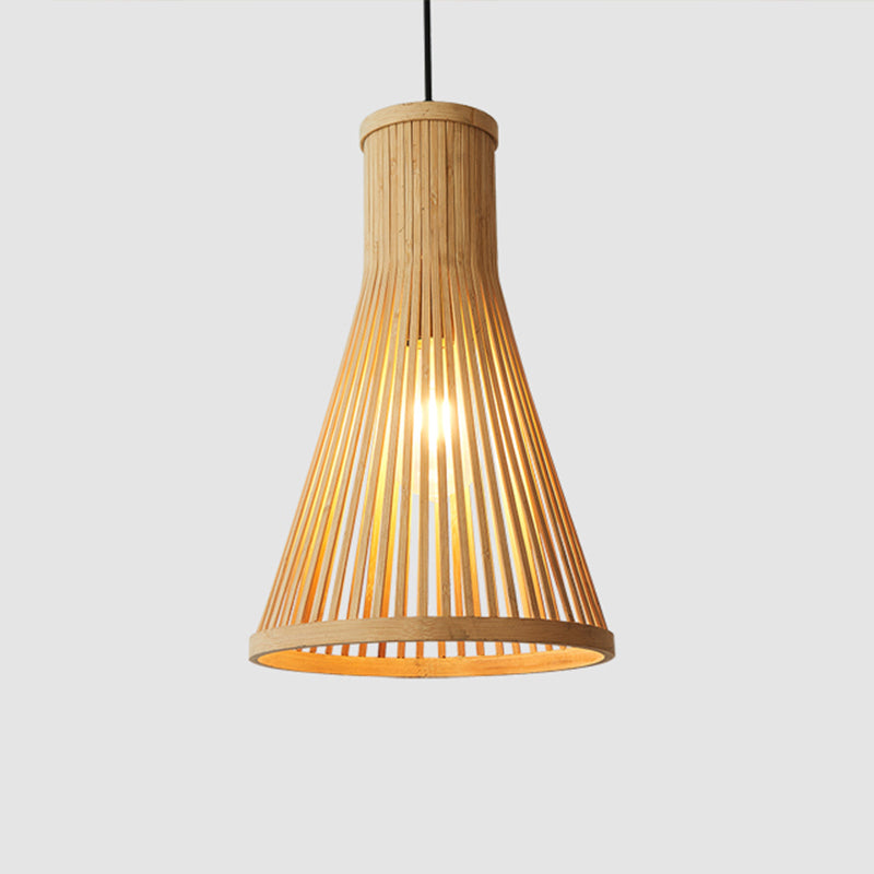 Minimalist Wood Cone Pendant Light For Tea Room Ceiling With Bamboo Shade