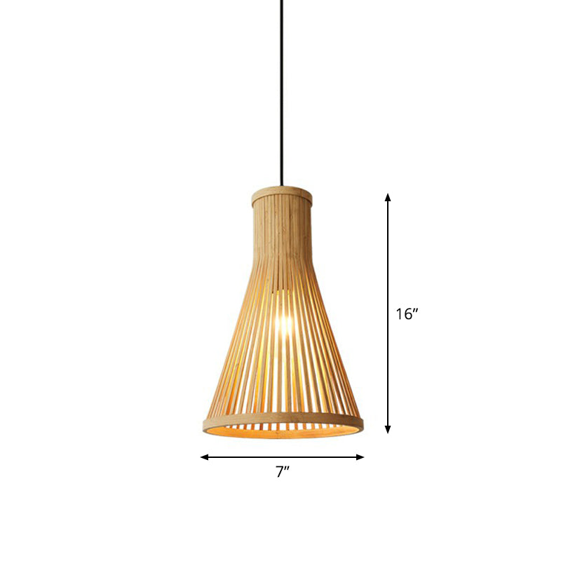 Minimalist Wood Cone Pendant Light For Tea Room Ceiling With Bamboo Shade