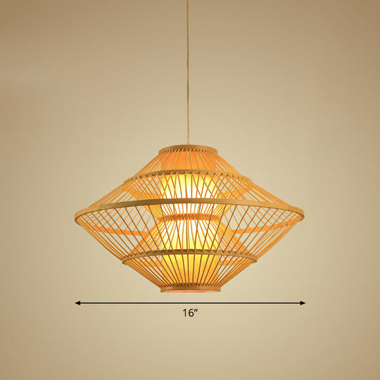 Modern Bamboo Rhombus Pendant Light For Restaurant Ceiling Wood / 16’