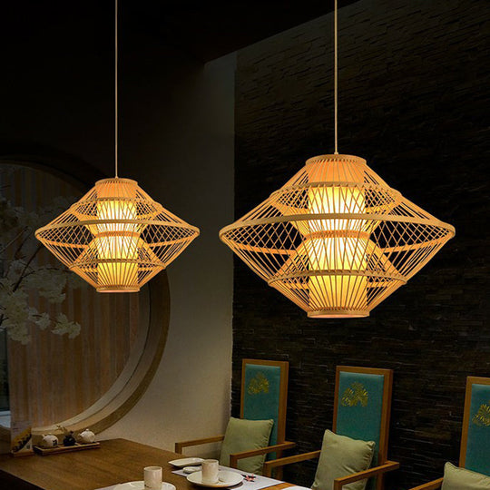 Modern Bamboo Rhombus Pendant Light For Restaurant Ceiling