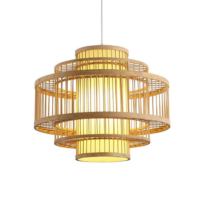 Modern Bamboo Hanging Pendant Light - Elegant Single Restaurant Ceiling Lamp In Wood