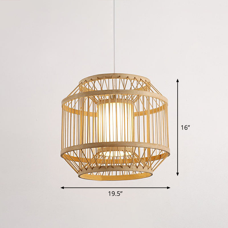 Modern Bamboo Hanging Pendant Light - Elegant Single Restaurant Ceiling Lamp In Wood / 19.5’