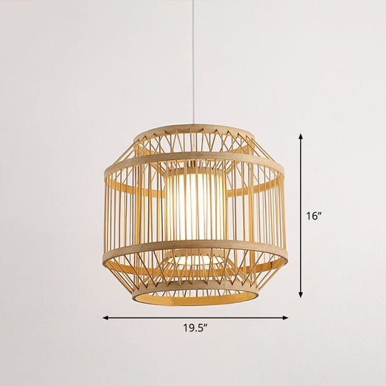 Modern Bamboo Hanging Pendant Light - Elegant Single Restaurant Ceiling Lamp In Wood / 19.5’