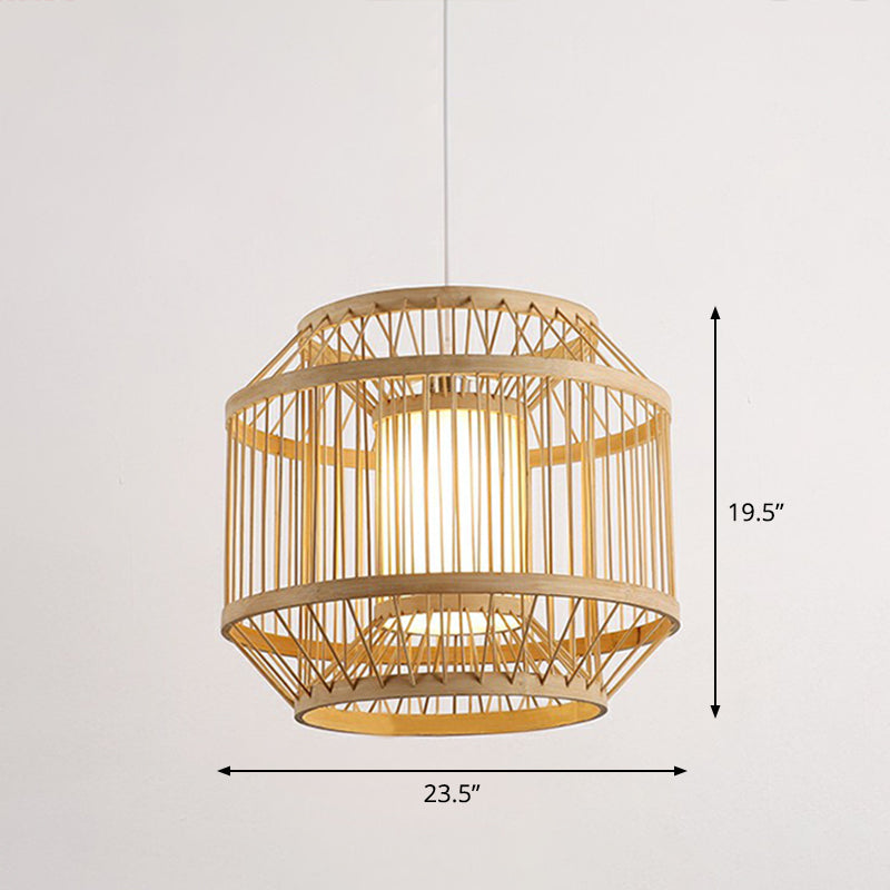 Modern Bamboo Hanging Pendant Light - Elegant Single Restaurant Ceiling Lamp In Wood / 23.5’