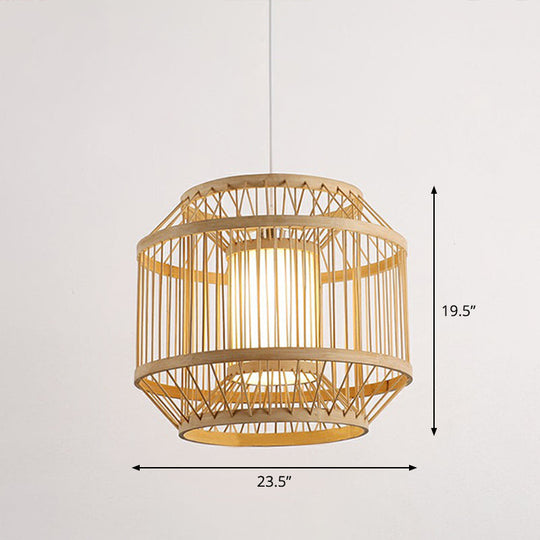 Modern Bamboo Hanging Pendant Light - Elegant Single Restaurant Ceiling Lamp In Wood / 23.5’