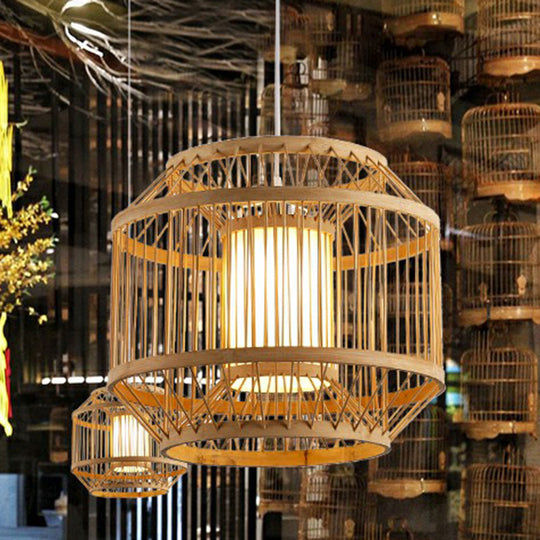Modern Bamboo Hanging Pendant Light - Elegant Single Restaurant Ceiling Lamp In Wood