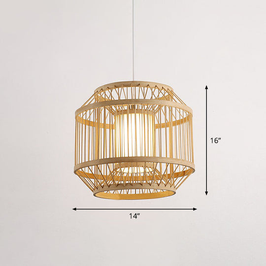 Modern Bamboo Hanging Pendant Light - Elegant Single Restaurant Ceiling Lamp In Wood / 16’ Prismatic