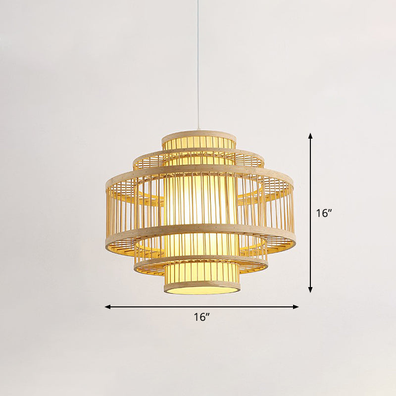 Modern Bamboo Hanging Pendant Light - Elegant Single Restaurant Ceiling Lamp In Wood / 16’ Round