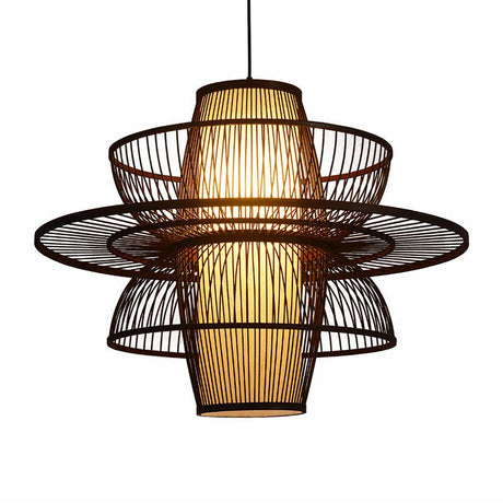 Bamboo Pendant Light - Chinese Style Suspension 1-Light Coffee Cage Fixture / Flower