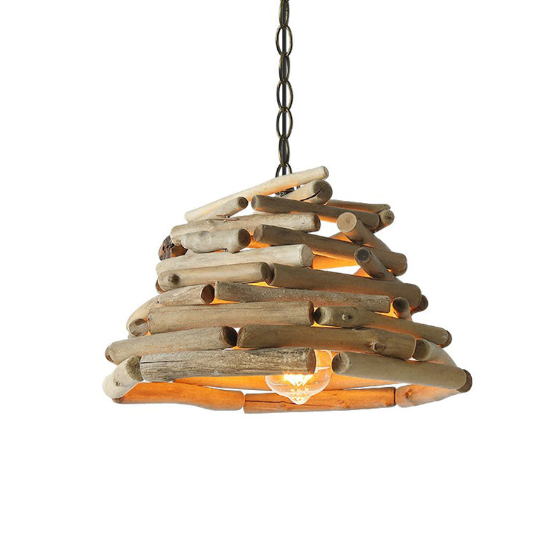 Lodge Wooden Single Pendant Light Fixture - Stacked Sticks Suspension Lamp For Dining Room