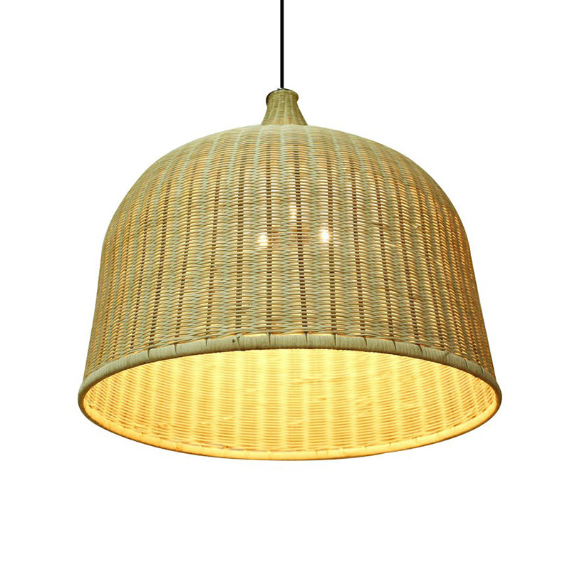 Bamboo Hanging Lamp: Modern Cloche Shape Wood Ceiling Light For Bedroom