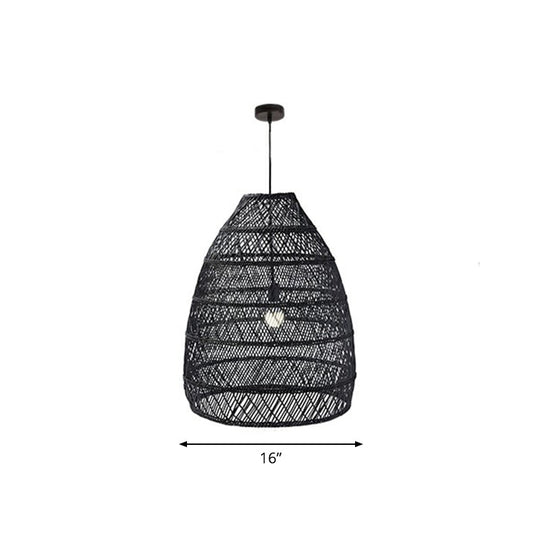 Rustic Rattan Domed Pendant Lamp - 1-Head Bedroom Ceiling Light Black / Small Oval
