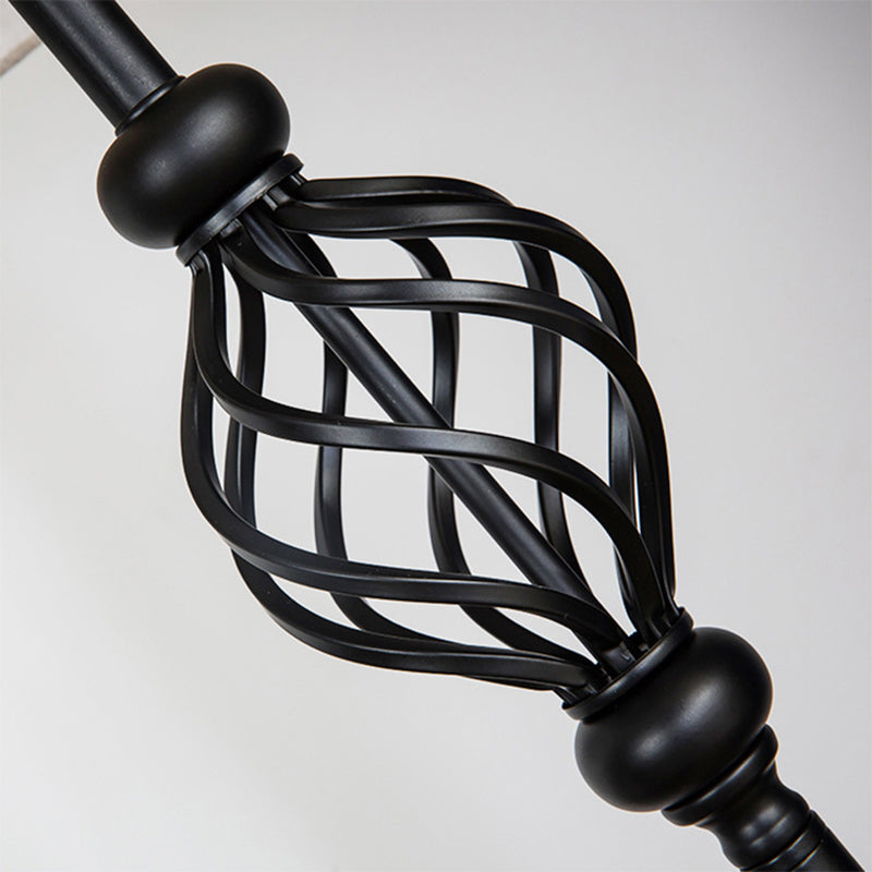 Retro Empire Shade Floor Lamp - Single-Bulb Fabric Standing Light In Black Foot Switch Included