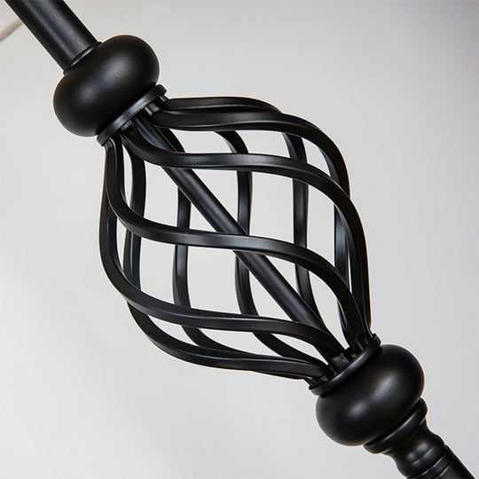 Retro Empire Shade Floor Lamp - Single-Bulb Fabric Standing Light In Black Foot Switch Included