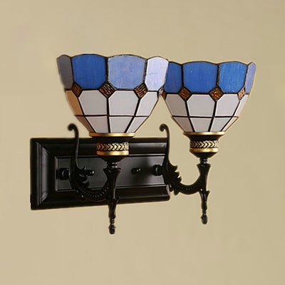Tiffany Stained Glass Bowl Wall Lighting: 2-Light Industrial Indoor Fixture For Corridor