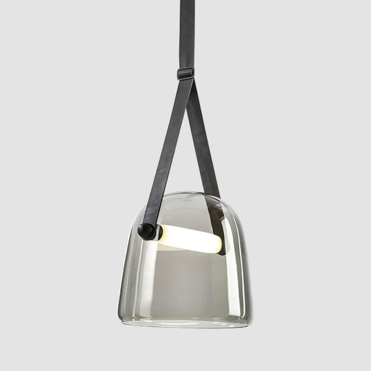 Smoke Grey Glass Pendulum Light - Nordic Single-Bulb Pendant With Adjustable Leather Strap Gray
