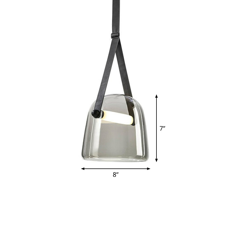 Smoke Grey Glass Pendulum Light - Nordic Single-Bulb Pendant With Adjustable Leather Strap