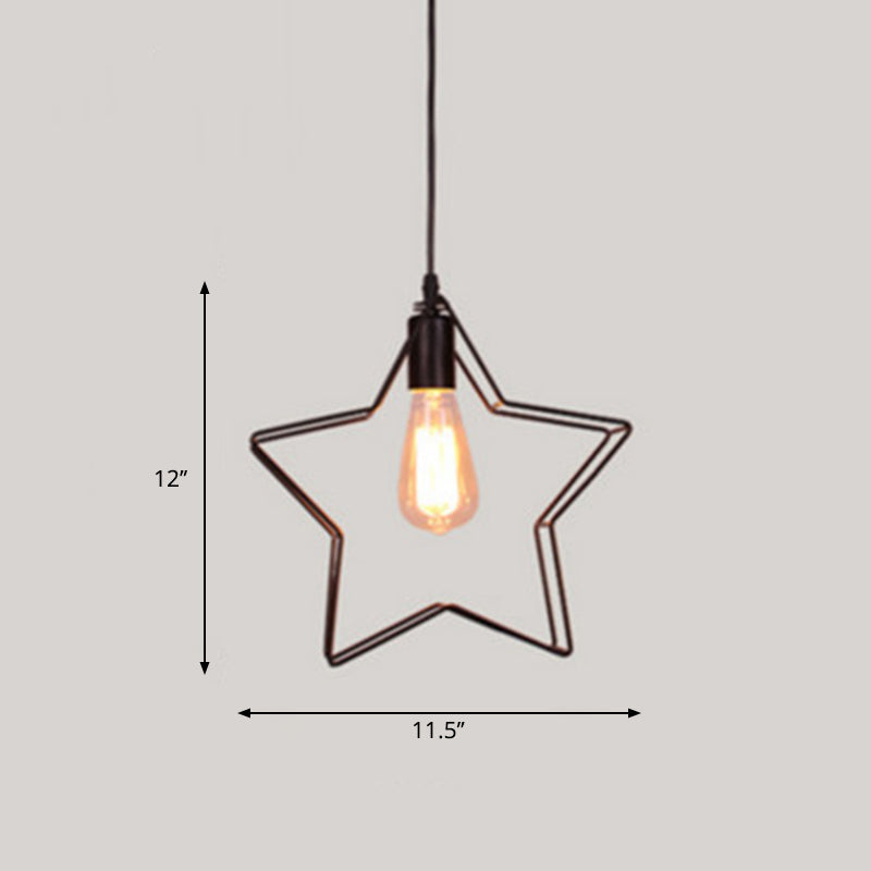 Metal Black Geometric Cage Pendant Light - Industrial Style Ceiling Lamp / Star
