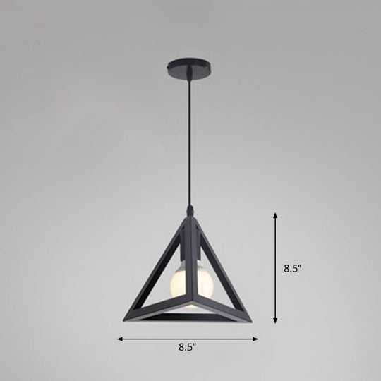Metal Black Geometric Cage Pendant Light - Industrial Style Ceiling Lamp / Triangle